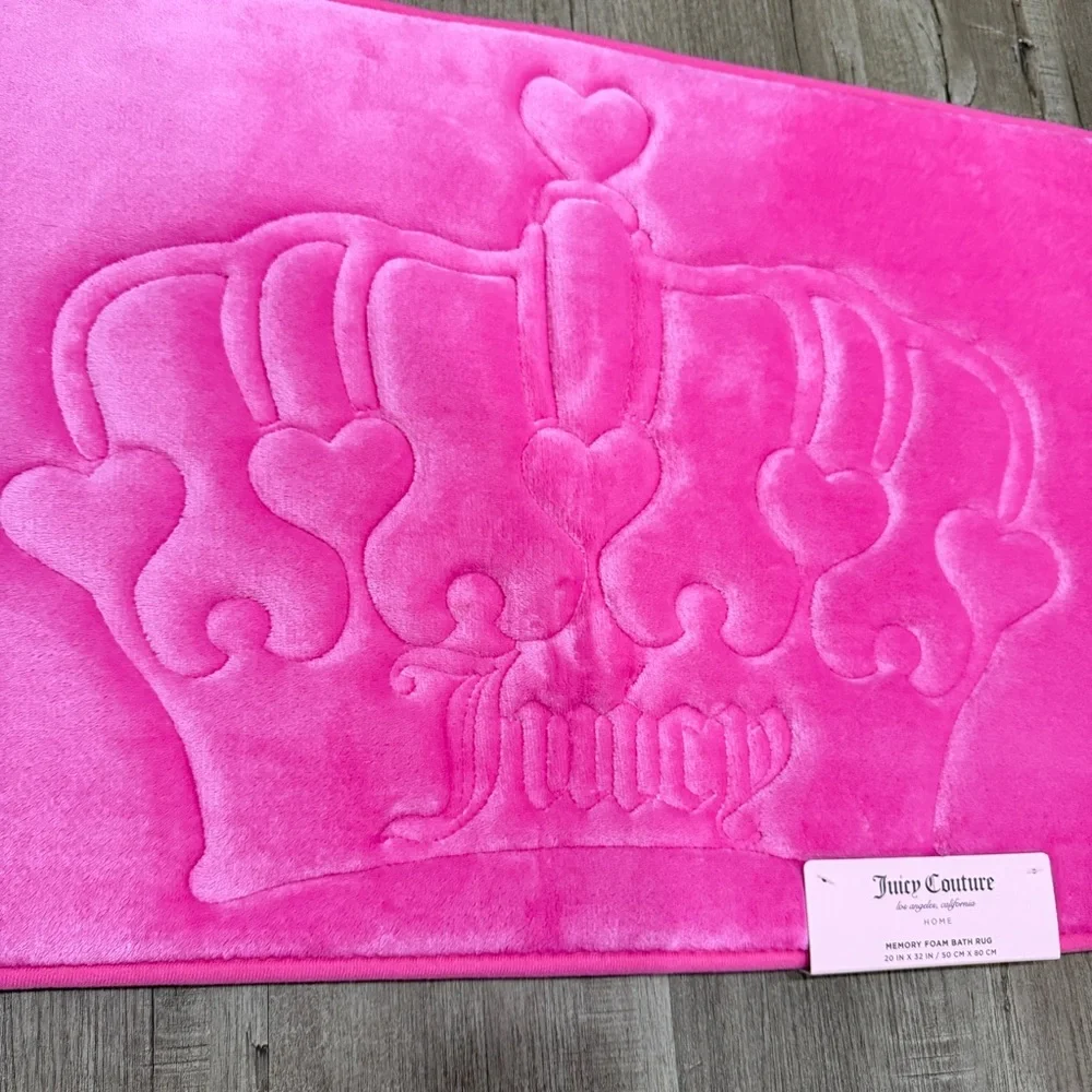 NEW Juicy‎ Couture Hot Pink Memory Foam Bath Rug Crown Heart Embossed 20x30